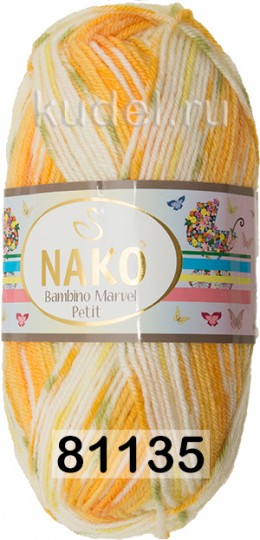 Пряжа Nako Bambino Marvel Petit 81137 бел.желт.персик.роз.