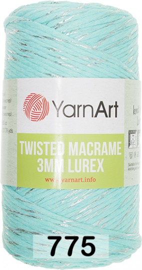 Пряжа YarnArt macrame twisted 3 mm lurex 775 бирюза с серебром