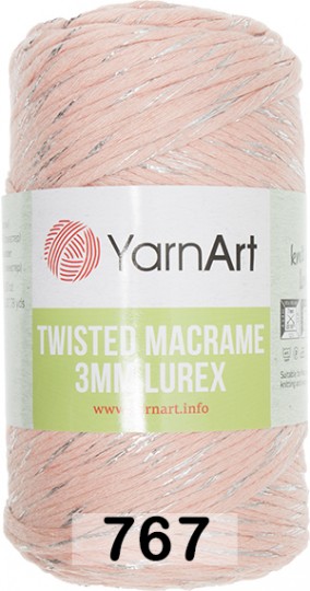 Пряжа YarnArt macrame twisted 3 mm lurex 767 персик с серебром
