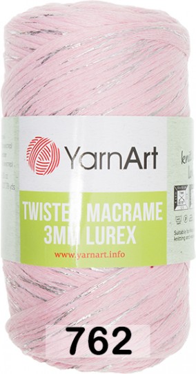 Пряжа YarnArt macrame twisted 3 mm lurex 762 розовый с серебром