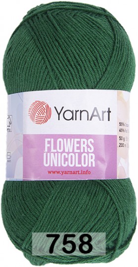 Пряжа YarnArt flowers unicolor 758 т.зеленый