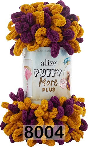 Пряжа Alize Puffy More Plus 8004 горчично-фиолетовый