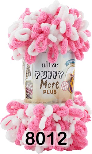 Пряжа Alize Puffy More Plus 8012 бело-розовый