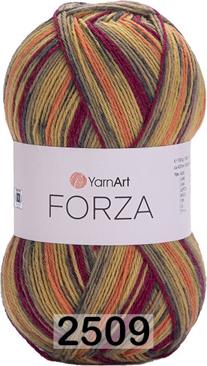 Пряжа YarnArt Forza 2509 т.фуксия-желт-оранж-серо-зелен