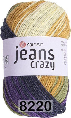 Пряжа YarnArt Jeans Crazy 8220 фиол.жел. бел.хаки