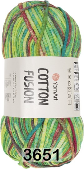 Пряжа YarnArt Cotton Fusion 3651 зелено-радужный меланж