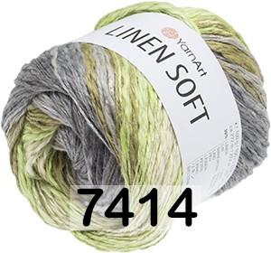 Пряжа YarnArt Linen Soft 7414 серо-салатовый меланж