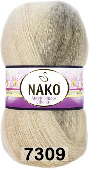 Пряжа Nako Mohair Delicate Colorflow 07309 сер.натуральный