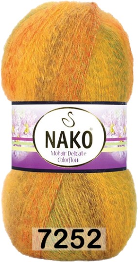 Пряжа Nako Mohair Delicate Colorflow 07252 ОРАНЖ.ЗЕЛЕНЫЙ
