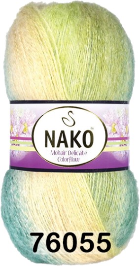 Пряжа Nako Mohair Delicate Colorflow 76055 зелено-бежевый