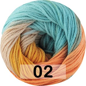 Пряжа Kamgarn COTTONISH PAPATYA 02 БИРЮЗ.ОРАНЖЕВЫЙ