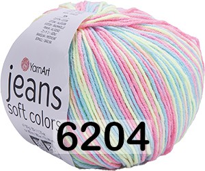 Пряжа YarnArt Jeans Soft Colors 6204 лимон-коралл-голубой