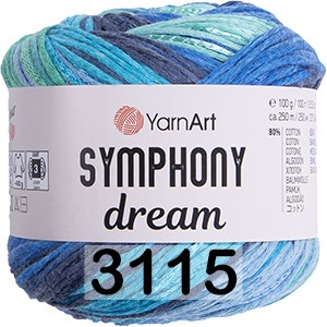 Пряжа YarnArt Symphony Dream 3115 бирюз-св.бирюз-голубой