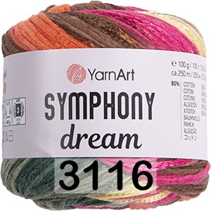 Пряжа YarnArt Symphony Dream 3116 зел-роз-коричневый