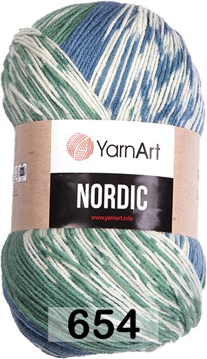 Пряжа YarnArt Nordic 654 зелен.бело. голубой