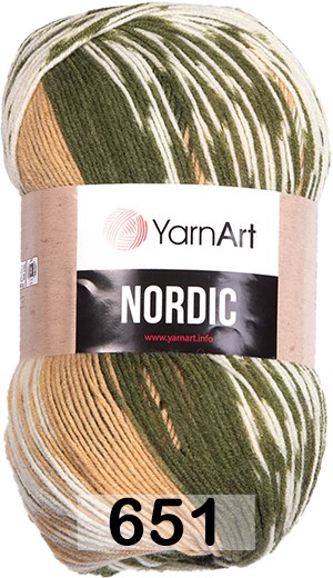 Пряжа YarnArt Nordic 651 зелен.беж.белый