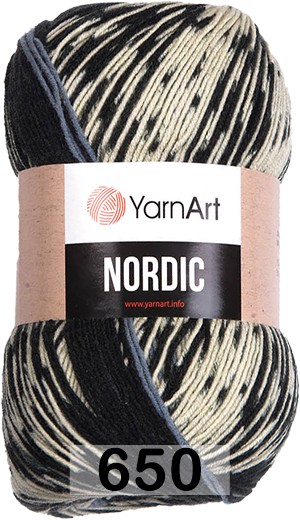 Пряжа YarnArt Nordic 650 черн.серо.белый