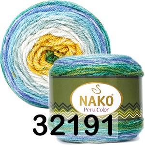 Пряжа Nako Peru Color 32191 т.желт.изумруд син.голуб.