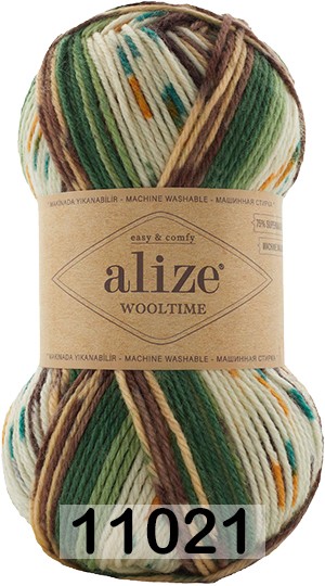 Пряжа Alize Wooltime 11021 БЕЖ.ЗЕЛ.КОРИЧНЕВЫЙ