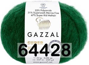 Пряжа Gazzal Super Kid Mohair 64428 т.зеленый