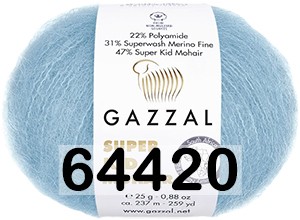 Пряжа Gazzal Super Kid Mohair 64420 голубой