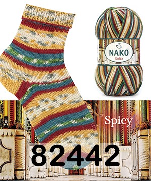 Пряжа Nako Boho Konsept 82442 ЗЕЛ.БОРДО. ЖЕЛТ.НАТУР.