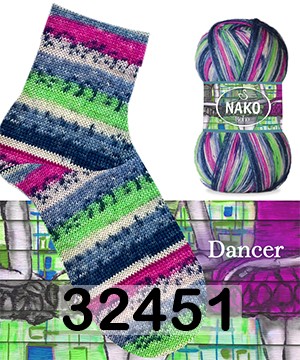 Пряжа Nako Boho Konsept 32451 РОЗ.ЛАЙМ. СЕР.ДЖИНС