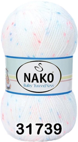 Пряжа Nako Baby Tweed New 31739 белый с синим и розовым