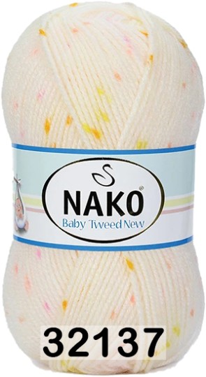 Пряжа Nako Baby Tweed New 32137 белый с желтым и розовым