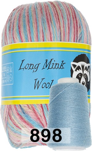 Пряжа Пух норки Long Mink Wool 898 красно розовый.голубой