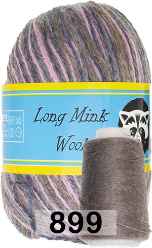 Пряжа Пух норки Long Mink Wool 899 т.серый-розовый