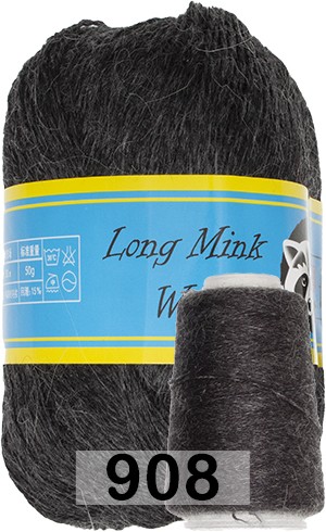 Пряжа Пух норки Long Mink Wool 908 черный с сединой