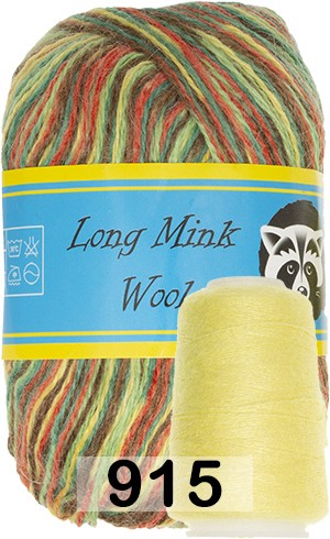 Пряжа Пух норки Long Mink Wool 915 желт.коричн. салат.красн.