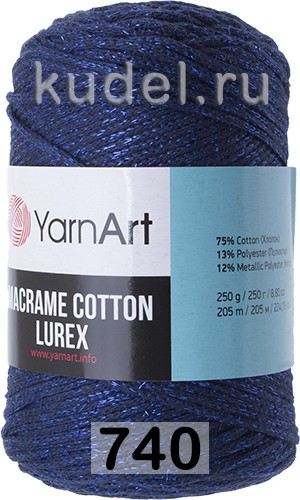 Пряжа YarnArt macrame cotton lurex 740 т.синий