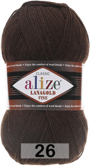 Пряжа Alize Lanagold Fine 26 т.коричневый