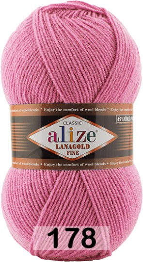 Пряжа Alize Lanagold Fine 178 тёмно розовый