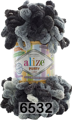 Пряжа Alize Puffy Color 6532 бело серо черный