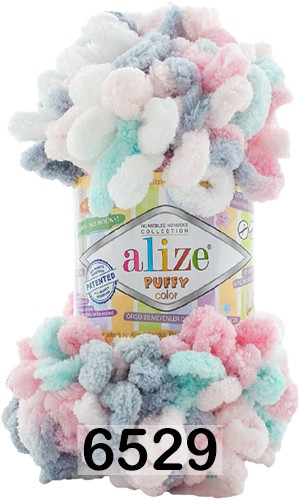 Пряжа Alize Puffy Color 6529 мятно.розов.серый