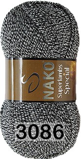 Пряжа Nako Superlambs Special 03086 черно-белый меланж