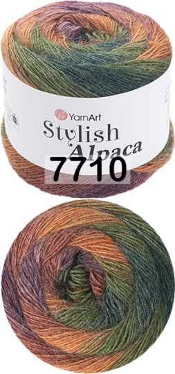 Пряжа YarnArt Stylish Alpaca 7710 ОРАНЖ.ЗЕЛ.СИН.ФИОЛЕТ.