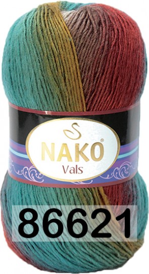 Пряжа Nako Vals 86621 бел.кор.кр.гол.зел.жел.