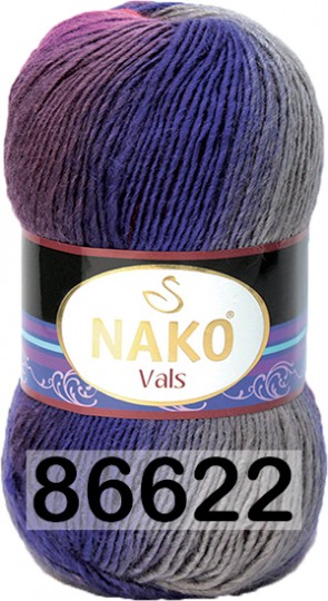 Пряжа Nako Vals 86622 БЕЛ.СИН.ФИОЛ.КР.ЖЕЛ.