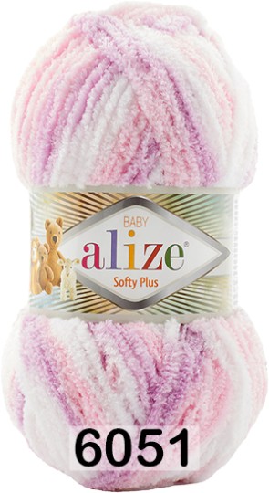 Пряжа Alize Softy Plus 6051 бело сирен,роз.