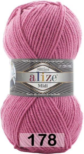 Пряжа Alize Superlana Midi 178 тёмно розовый