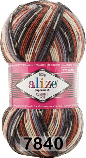 Пряжа Alize Superwash Comfort Socks 7840 бел.сир.коричн.