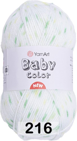 Пряжа YarnArt Baby Color 216 белый- зеленый-салат-желтый