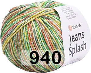Пряжа YarnArt Jeans Splash 940 зелено-оранжевый