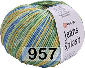 Пряжа YarnArt Jeans Splash 957 желт.зел. син.бел.