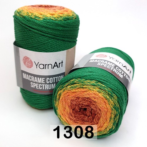 Пряжа YarnArt macrame cotton spectrum 1308 зелено-оранжевый
