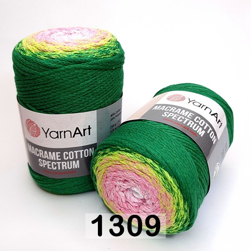 Пряжа YarnArt macrame cotton spectrum 1309 зелено-розовый